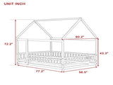 Full Size House Floor Wooden Bed with Roof Frame, Safety Guardrails,Natural W504P370560