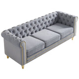 Chesterfield Velvet Sofa 84.65 inch for Living Room Light Grey Color W579P326878
