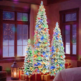 8FT, 6FT, 4FT Pre-Lit Pencil Christmas Trees, Set of 3 Flocked Fir Slim Christmas Trees, Xmas 19997453