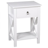 Nightstand Modern End Table, Side Table with 1 Drawer and Storage Shelf, White 06395973