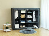 67" Clothes Closet Portable Wardrobe Clothes Storage Rack 12 Shelves 4 Side Pockets Gray 63742682