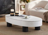 Oval Coffee Table with Faux Marble Tabletop, Mid Century Modern Coffee Table with Hidden Drawer and W3040P382324