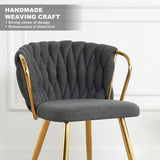 Modern simple Dark Grey linen dining chair, home bedroom stool back student desk chair, gold-plated W210P208446