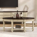 Vintage Oval Coffee Table with Drawer and Storage Shelf, Antique Cocktail Table in 45", French N735P277388K