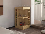 Natural Oak Corner Bar Cabinet with Wine Rack and Open Shelf B062P290259