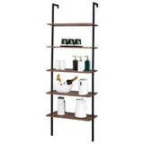 ZUN Industrial Wall Mounted Bookcase 5-Tier Open Ladder Shelf Bookshelf with Metal Frame, 23.6" L x 18960257