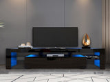 Modern Black TV Stand, 20 Colors LED TV Stand w/Remote Control Lights W33131067
