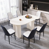 63 "medieval modern cream style MDF dining table and PU dining chair set 6. Assemble Desktop and 48458232
