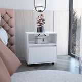 Austin Nightstand , End Table, Side Table Casters, Single Drawer-White B07092129