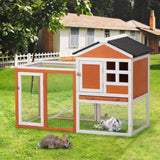 ZUN 2-Story Wooden Rabbit Hutch Bunny Cage, Chicken Coop, Pet House for Small Animals, Orange + White W2181P151907