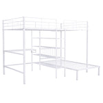 ZUN Full Over Twin Metal Bunk Bed with Built-in Desk, Shelves and Ladder, White 89901495