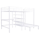 ZUN Full Over Twin Metal Bunk Bed with Built-in Desk, Shelves and Ladder, White 89901495