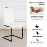 ZUN Modern White PU dining chair living room chair upholstered chair, black metal chair leg design, W210P199101