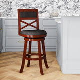 30" Bar Height X-Back Swivel Stool, Stool, Cherry Finish, Charcoal Fabric Seat B04660711