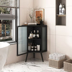 ZUN 22.25" Floor Coner Cabinet with Tempered Glass Door & Storage Shelves for Bathroom, Living Room, W757130158