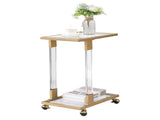 Golden Side Table, Acrylic Sofa Table, Glass Top C Shape Square Table with Metal Base for Living W82153574