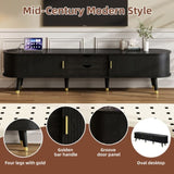 Wooden Oval Fluted TV Stand with Charging Station for TV up to 80", Mid-Century N721P297567B