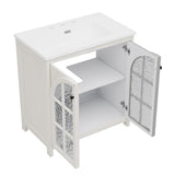 31" Farmhouse Bathroom Vanity Ceramic Sink, Faux Aged Finish, Vintage Rustic Bathroom Cabinet N817P299512W