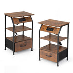 ZUN Set of 2 Nightstands with Charging Station, Bed Side Table with Non-woven Drawers, Shelves for W2181P191358