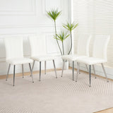 ZUN Modern white PU dining chair, cloth upholstered chair, electroplated metal chair legs, suitable for W210P224292