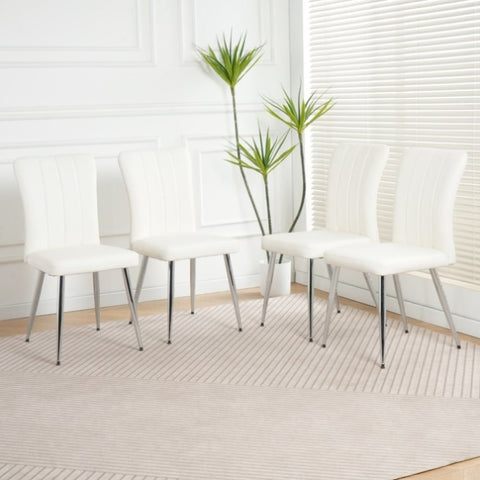 ZUN Modern white PU dining chair, cloth upholstered chair, electroplated metal chair legs, suitable for W210P224292