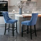 Contemporary Velvet Upholstered Barstools with Button Tufted Decoration and Wooden Legs, and Chrome W1143P177249