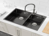 33"x22" Embedded Double Bowl Kitchen Sink, Overmount Handmade Sink in Black Unable ship 06898830