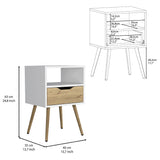 Nightstand 25"H, Superior Top, Four Legs, One Open Shelf, One Drawer, White / Light Oak B097132997