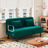 velvet Antique Green 55 Convertible Chair Bed, Tri-Fold Sofa Bed with Adjustable Backrest & Pillow, W1767P192809