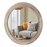 Rustic Round Wall Mirror, 23.62 Inches Wood Circle Mirror with Beads, Decorative Farmhouse Mirror W2295P246677