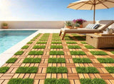 30 Pack Acacia Wood Interlocking Deck Tiles, 12x12in Snap-On Patio Flooring, Natural Wood Finish, 98573591