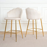 Shell shape off white velvet bar chair, gold-plated metal chair legs, suitable for coffee shop, bar, W210P224255