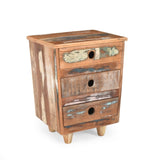 End Table Recycled Wood Nightstand, Side Table with 3 Drawers, Vintage Natural Bedside Table for N779P221145N