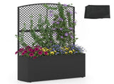 58" Black PE Rattan Raised Garden Bed with Trellis Adjustable Foot Pads Outdoor Planter Box 53155263