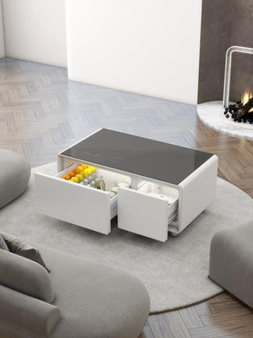 ZUN Party time modern style LED display Refrigerator coffee table in White color B009P239121