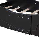 Twin Size Race Car-Shaped Platform Bed with Wheels,Black WF298789AAB