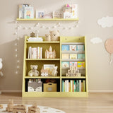 ZUN Yellow Wooden Toy Storage Organizer Cabinet Kids Bookshelf Children Bookcase Toddler Baby Sling Book W2876P233539