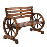 Rustic 2-Person Wooden Wagon Wheel Bench with Slatted Seat and Backrest, 54868560