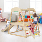 ZUN 6-in-1 Kids Wooden Playground, Indoor Jungle Gym With slide 69242790