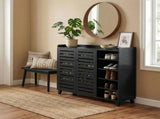 Shoe cabinet with 2 doors, 5 open compartments, and a tabletop with a back panel made of MDF 12353522