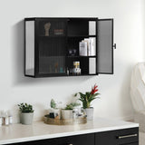 27.56"Glass Doors Modern Two-door Wall Cabinet with Featuring Three-tier Storage for Entryway Living W757119327