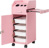 Hair Salon Storage Cart with Wheels & 3 Hair Dryer Holders & 4 Drawers & Lock & 2 Keys, Hairdressing 44313324