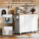 K&K Rolling Kitchen Island with Storage, Kitchen Cart with Rubber Wood Top, 3 Drawer, 2 Slide-Out WF316599AAW