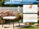 3 Pieces PE Rattan Patio Bistro Set, Outdoor Conversation Furniture with Off White Zipper Cushions & 89855847