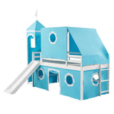 Twin Size Loft Bed with Slide Blue Tent and Tower - Blue WF532005AAC