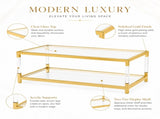 Modern Acrylic Leg Coffee Table, Double Layer Tempered Glass Top with Golden Metal Frame, W1727P194947