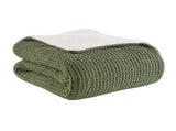 3 Pieces Full/Queen Waffle Knit Chenille Comforter Set,Olive B035P381297