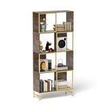 4-Tier Industrial Bookcase, Rustic Wood and Metal Frame, Asymmetrical Design, Display Storage W2167P192763