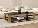 47 '' rectangular gold glass double-layer coffee table, black modern living room table, black 06515224