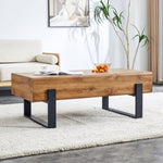 ZUN Rustic MDF Coffee Table with Metal Legs - Natural Wood Tone Elegance for Your Space W1151119523